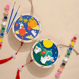 中秋節圓形填色木燈籠 (附LED燈 + 8色塑膠彩套裝) Mid-Autumn Festival Round Wooden Lantern (with LED light & Plastic Color Set)