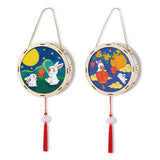 中秋節圓形填色木燈籠 (附LED燈 + 8色塑膠彩套裝) Mid-Autumn Festival Round Wooden Lantern (with LED light & Plastic Color Set)