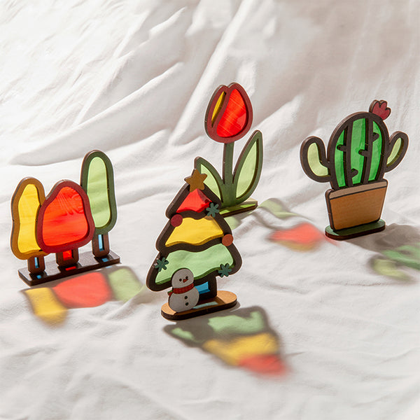 DIY玻璃紙拼貼MDF擺飾 MDF Standing Decoration with Colored Cellophane DIY Kit
