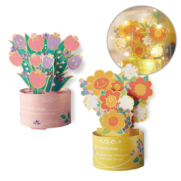 DIY 立體花盆燙金心意咭 (附裝飾燈串) DIY 3D Flowers Gold Foil Card with Lighting Chain