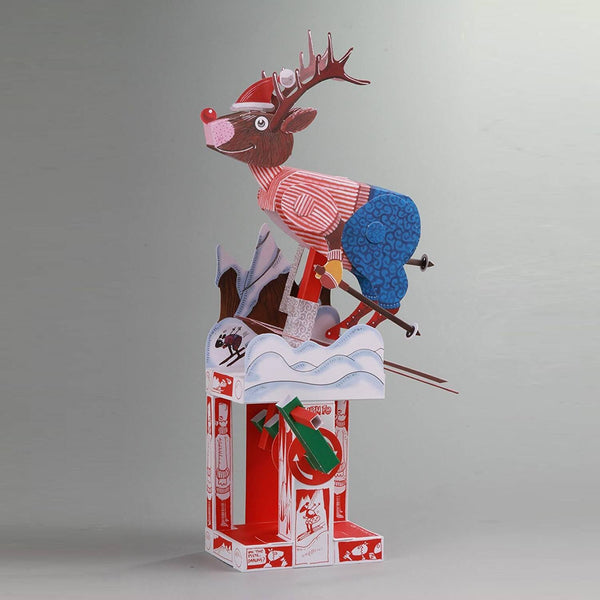 神奇動態-紙模型-滑雪麋鹿-Automata Paper Machine-Moving Model-Sliding Deer