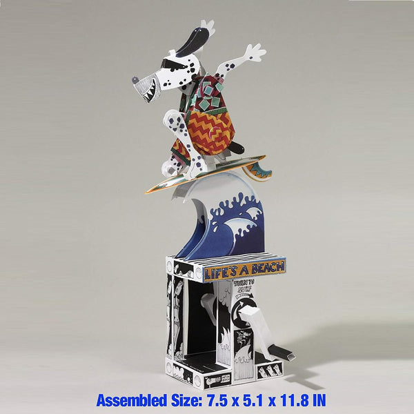神奇動態-紙模型-衝浪狗-Automata Paper Machine-Moving Model-Surfing dog