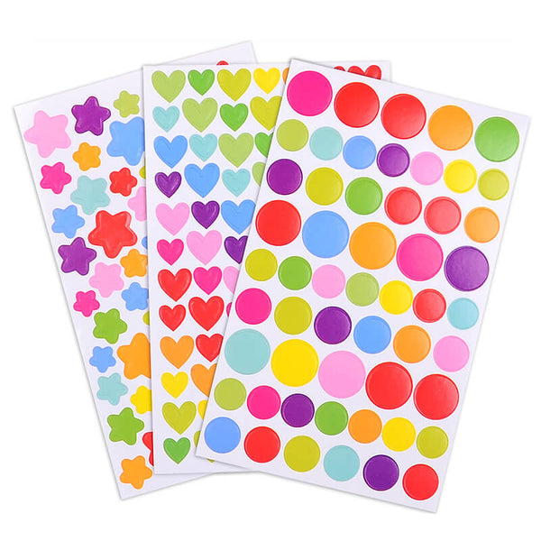 彩色圖案貼紙 (星星/心心/圓圈) 6張 Shaped Color Seal Sticker (Star,Heart,Circle) 6 Sheets