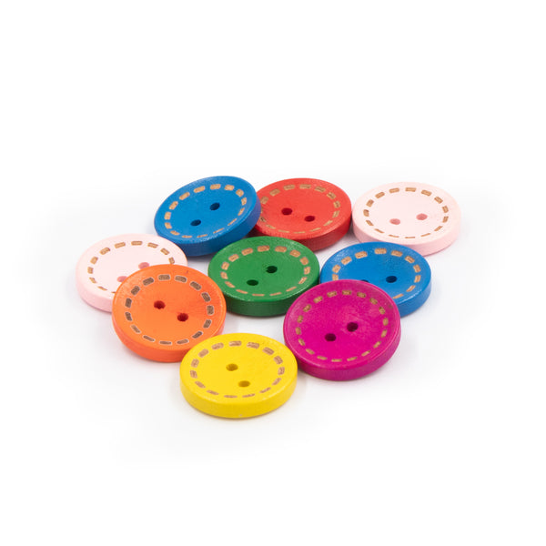 Colored Wooden Rounded Cancave Dotted Line Buttons 2 Holes 2cm