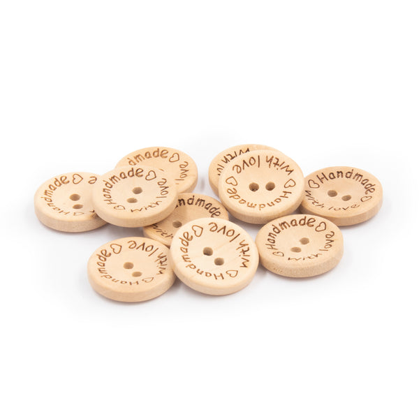 木鈕扣-原木色-圓形字母 2孔 Wooden Rounded Letters Buttons 2 Holes (2cm)
